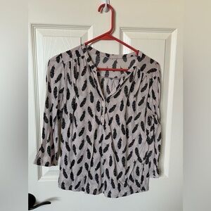 Feather Print Women's Top - Black on Cream